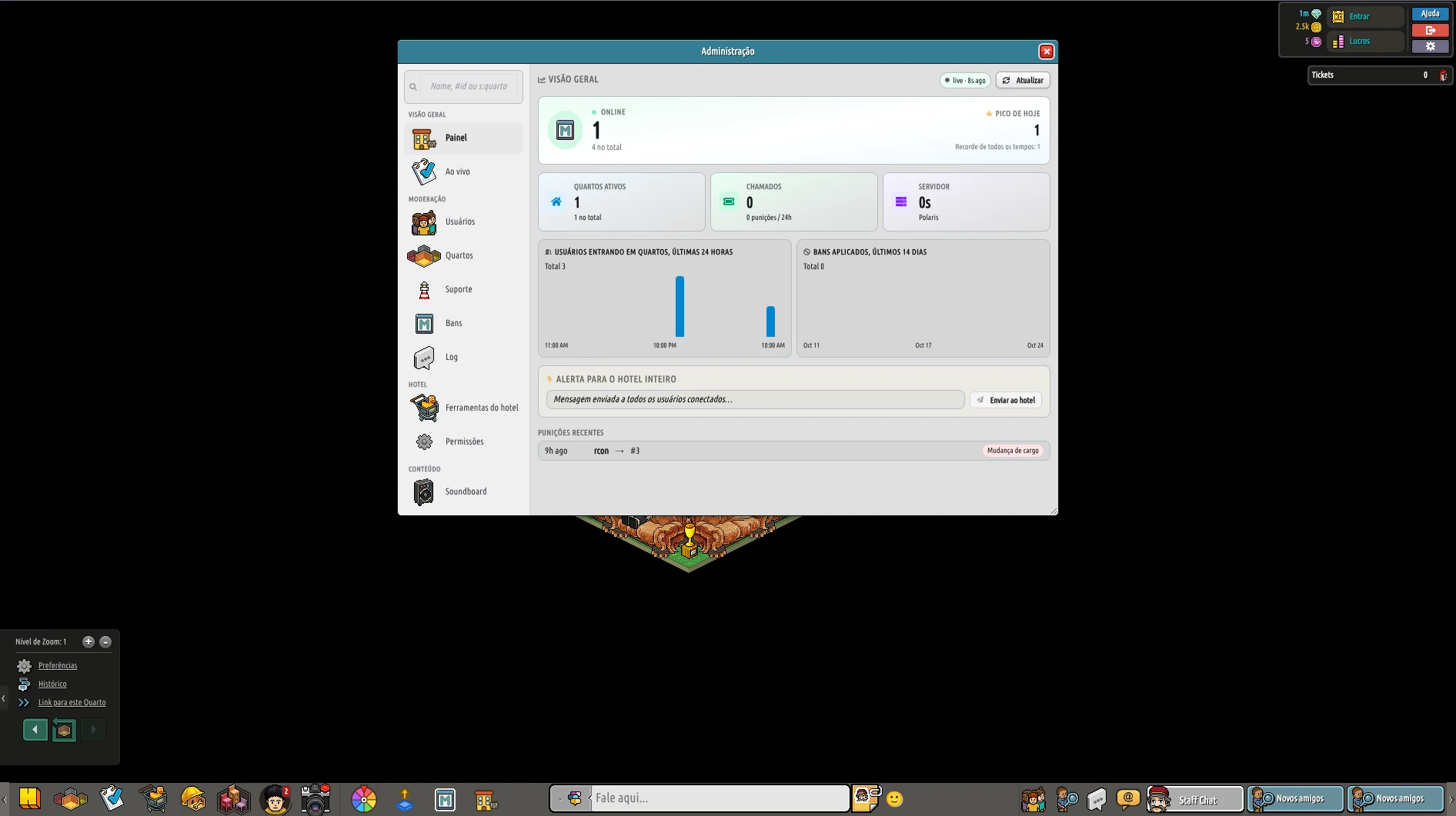 Client HTML5 con panel de staff a pantalla completa
