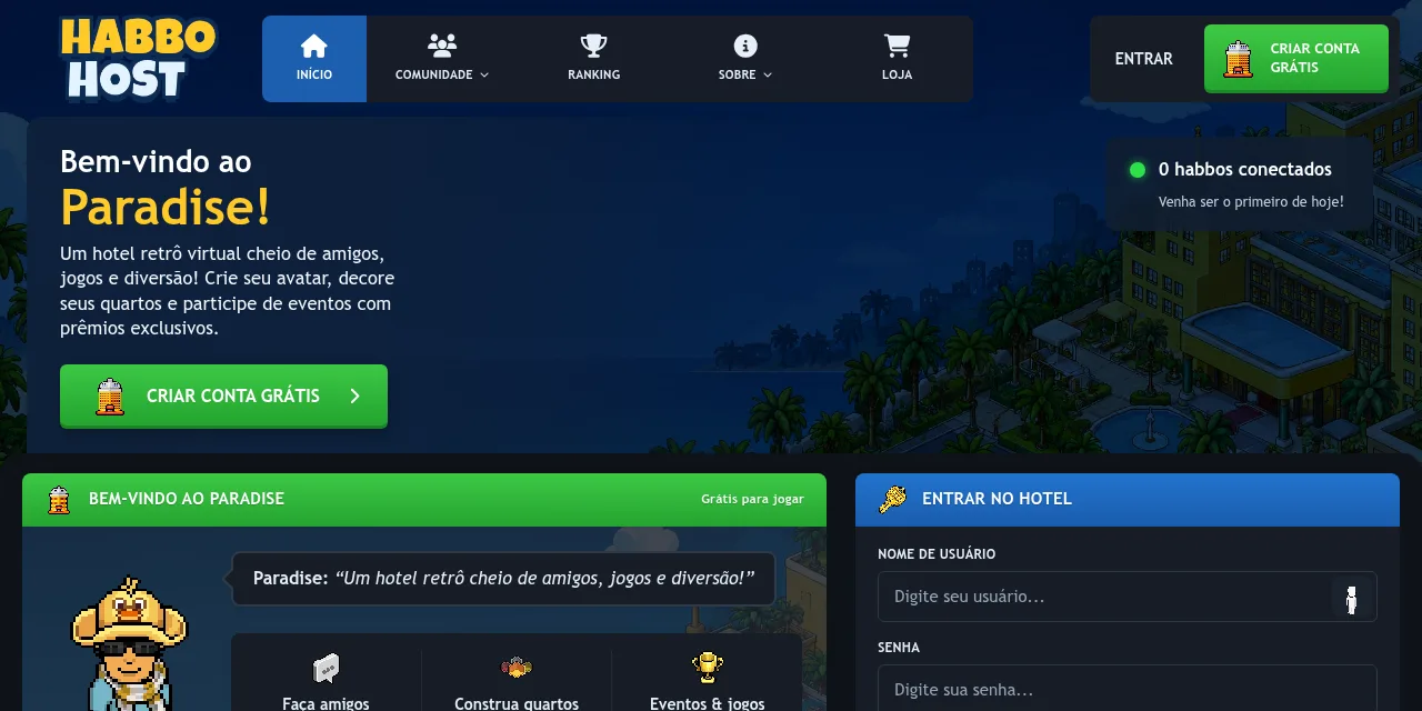 Captura de la web HabboHost abierta en el navegador, en el ordenador