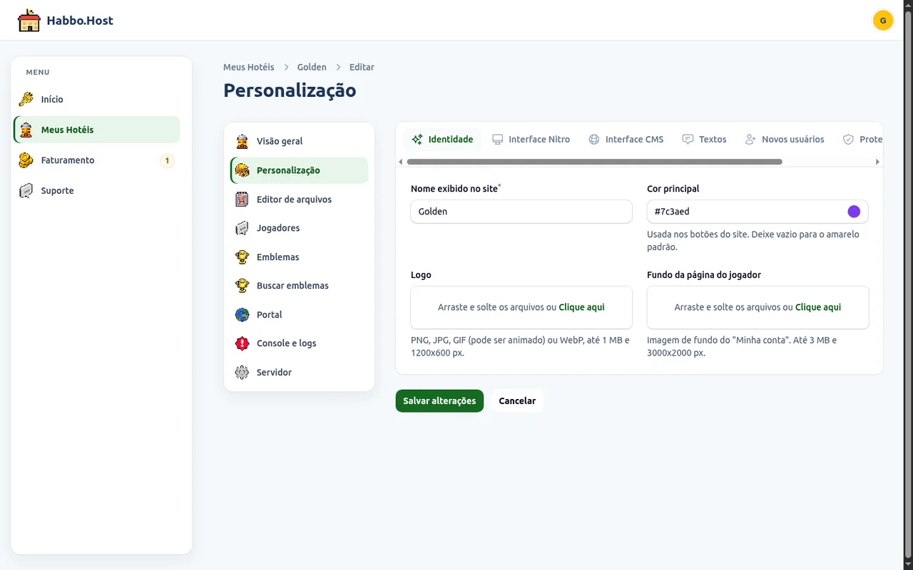 Panel screenshot: Customisation