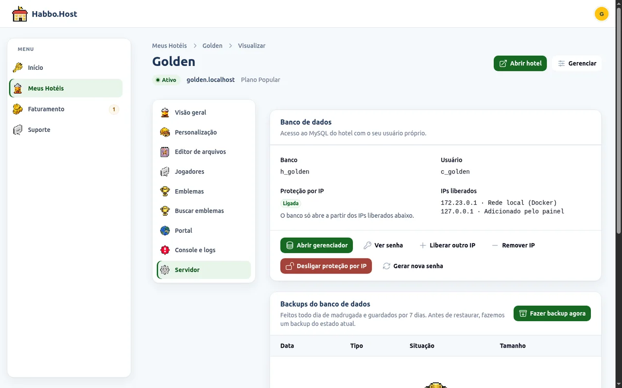Panel screenshot: Server